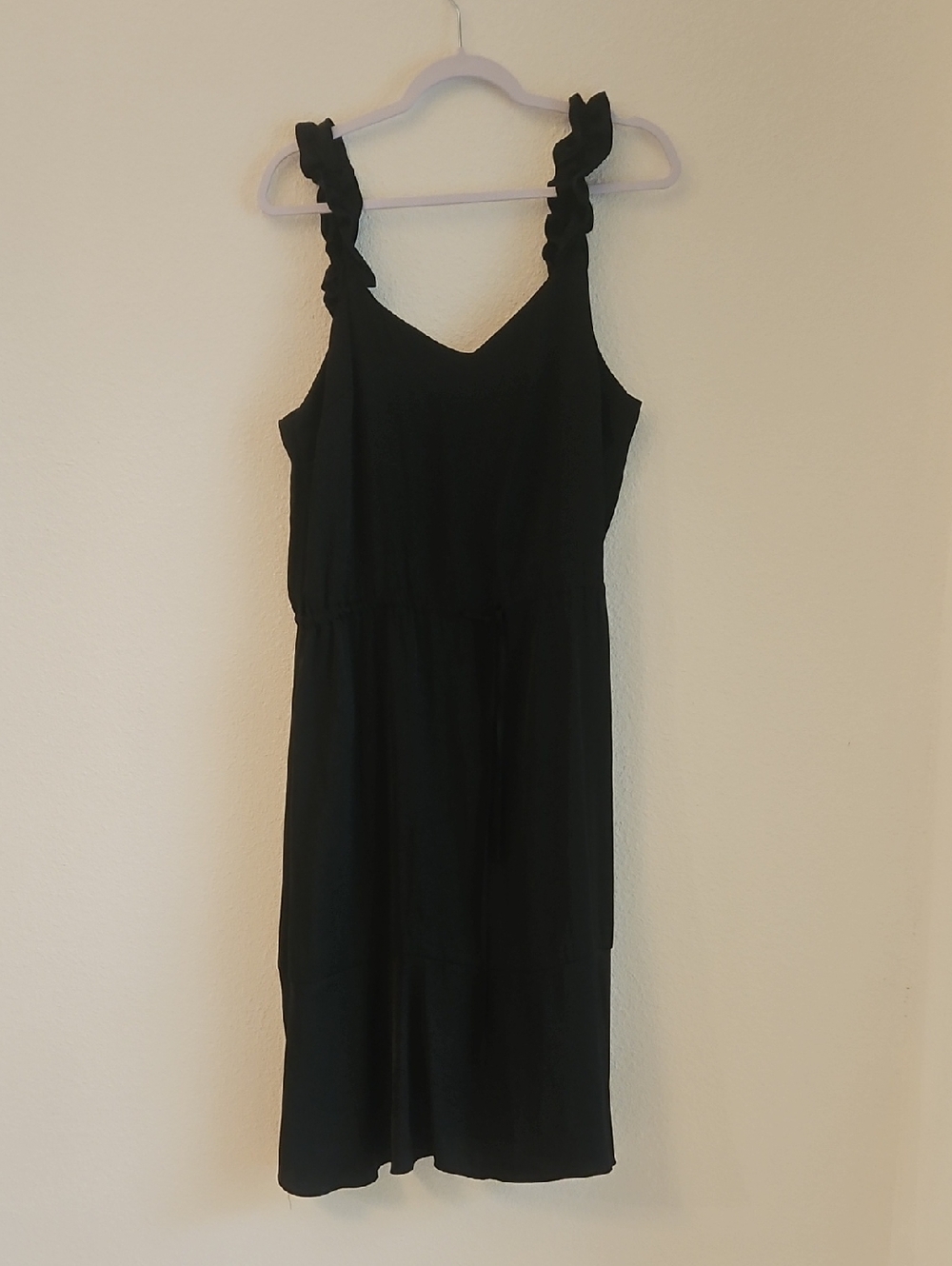 Who What Wear Black Goth Grunge Lined Ruffle-Shoulder Midi Dress Tie Waist